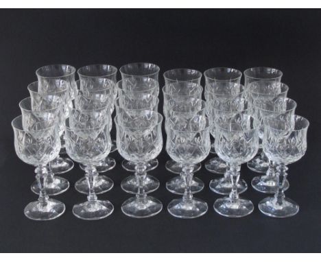 A set of "Jacobean" style vintage lead crystal hand cut wine goblets, two sizes (24)