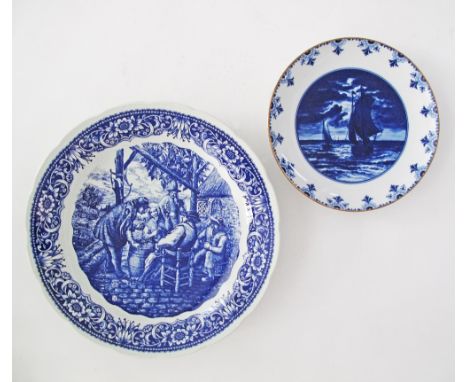 A large Belgian BOCH La Louviere blue and white Delfts ceramic charger W39cm, together with a German Wallendorf Echt Kobalt b