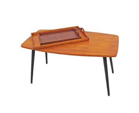 A vintage oblong coffee table 95X52cm, H49cm, together with two serving trays. (3)