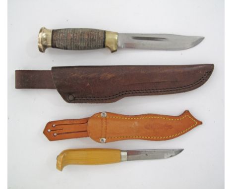 A rare vintage A/S HELLE FABRIKKER NORWAY Hunting knife 18/8 HIGH CARBON EDGE, the blade L125mm, together with a handmade Hun