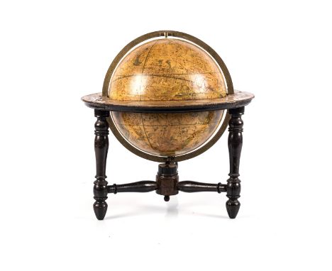 NEWTONS NEW IMPROVED CELESTIAL GLOBE 1818 Hollow orb with buff surface, engraved brasstime dial at North, heavy brass meridia