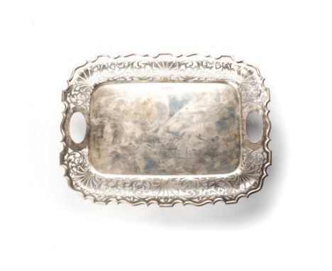 A SILVER TRAY WALKER HALL, SHEFFIELD, ENGLAND, 1898 Rectangular with scalloped rim with ornate leaf piercings with plain cent