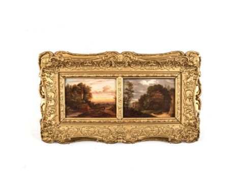 L*** Clarke ( 19th Century-) EUROPEAN LANDSCAPES, two in one frame indistinctly signed on the reverse and dated 1842 oil on p