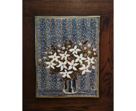 ESIAS BOSCH (SOUTH AFRICAN 1923 â€“ 2010): A HANDPAINTED CERAMIC TILE WITH LUSTRE GLAZE Depicting a small arrangement of whit