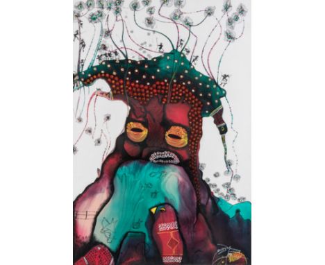 Billy Joshua Molokeng (South African 1949-) THE TREE OF LIFE signed and dated 1991 mixed media on paper 96,5 by 64,5cm 