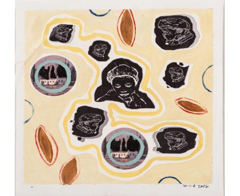 Wayne Cahill Barker (South African 1963-) COMPOSITION WITH FACES AND BUILDINGS signed and dated 2006 in ink in the margin mix
