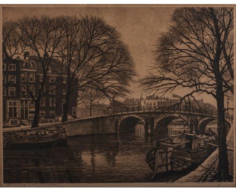 Continental School ( 19th/20th Century-) AMSTERDAM etching, signed and titled indistinctly in pencil in the margin sheet size
