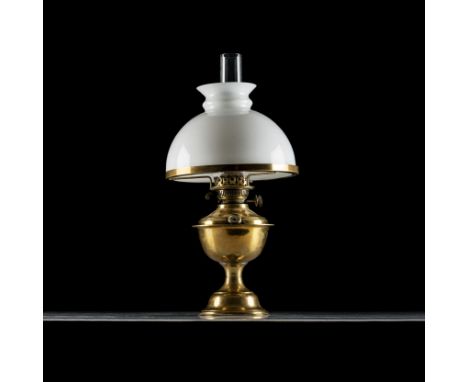BRASS OIL LAMP WITH GLASS LAMP SHADE With brass lamp holder, white glass lamp shade 
