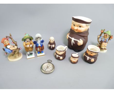 EUROPEAN FIGURES BY VOLKSTEDT HUMMEL &amp; GOEBEL along with a base metal circular pocket compass