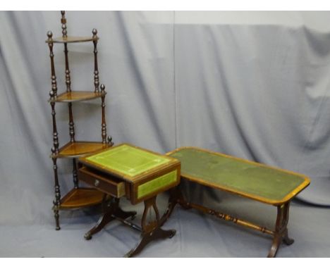 ROTATING CAKE/PLATE STAND (AF) and reproduction furniture to include a tooled top sofa table, lyre sided Long-John and a what