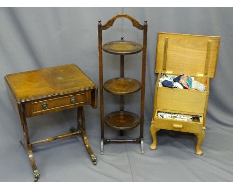 WORK TABLE WITH HABERDASHERY CONTENTS, sofa table and plate stand