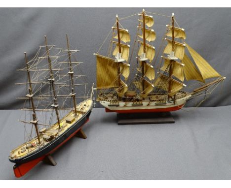 FULLY RIGGED MODEL SHIP on a wooden plinth and another