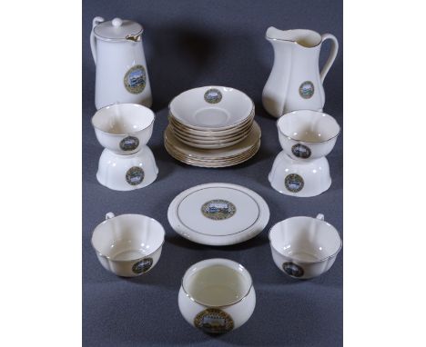 W H GOSS CHINA PART TEA SERVICE with Falkland Islands crest comprising 6 cups, 6 saucers, 5 side plates, teapot stand, milk j