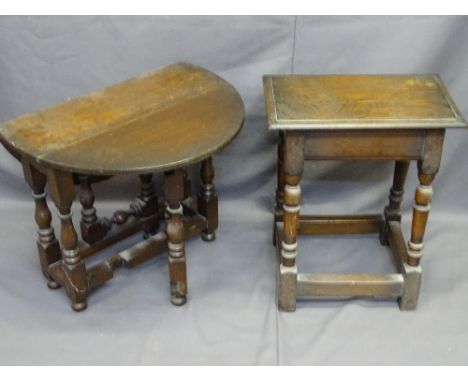 PERIOD OAK STYLE SMALL GATE-LEG OCCASIONAL TABLE and a joined oak side table