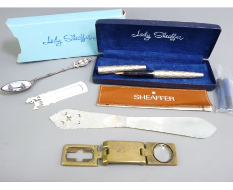 SHEAFFER, silver and enamel and other collectables including a cased Lady Sheaffer with 14ct gold nib, instructions and outer
