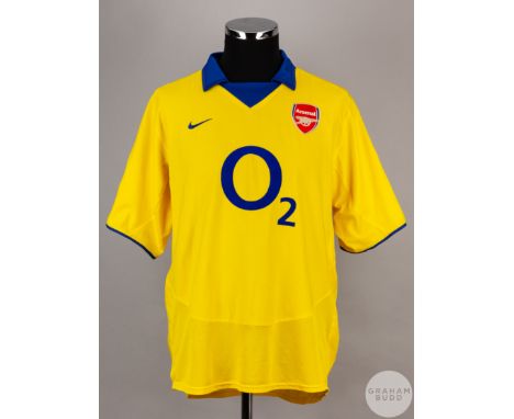 Lauren yellow and blue No.12 Arsenal v. Manchester United Community Shield match issued short-sleeved shirt, 2003, Nike, L, w