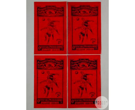 Four Arsenal home match programmes, 1929-31, Birmingham, FA Cup, 4th Round, 25th January 1930, Aston Villa, 3rd May 1930,&nbs