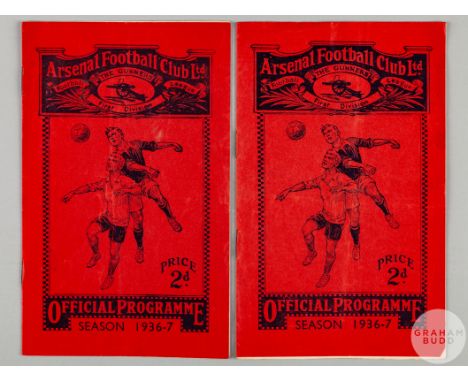 Two Arsenal v. Manchester United home match programmes, 1936-37, 6th February 1937, F.A.Cup, 4th round,&nbsp;30th January 193