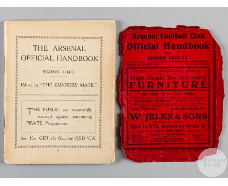 Rare Arsenal first official handbook, 1914-15, missing cover, rear cover very frail and not attached loose