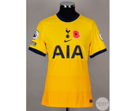 Gareth Bale yellow and blue No.9 Tottenham Hotspur v. Brighton & Hove Albion short-sleeved shirt, 2020-21, Nike, M with v-nec