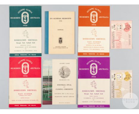 Melbourne 1956 Olympic Games full set of five football programmes 24th November to 8th December, first round matches, quarter