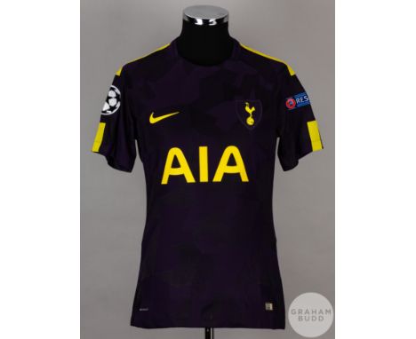 Dele Alli purple and yellow No.20 Tottenham Hotspur Champions League short-sleeved shirt, 2017-18, Nike, M with crew-neck col