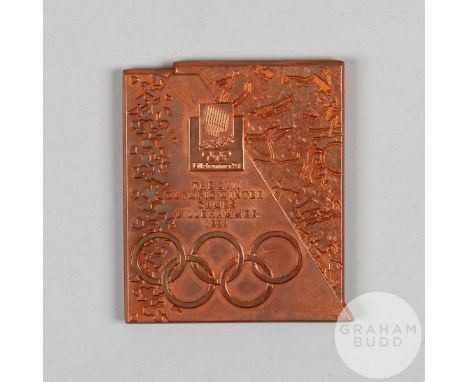 Lillehammer 1994 Winter Olympic Games participant's medal by M. Kleppan, copper, the obverse with pictograms of sporting even