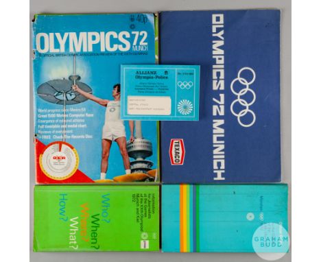 Six interesting items from the 1972 Munich Olympic Games,&nbsp;including a Police issued ID card and insurance, an Official g