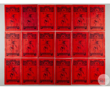 Complete run of Arsenal home match programmes, 1937-38, lacking Huddersfield Town, 1st September 1937, Leicester City, 2nd Fe