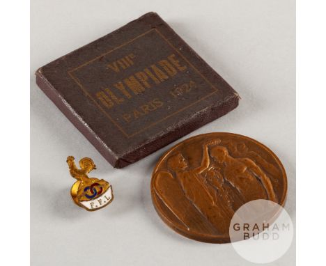 Herbert Sansum 1924 Paris Olympic Games bronze participation medal, designed by Raoul Bernard, bronze, the obverse with city 