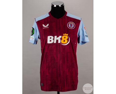 Lucas Digne claret and blue No.12 Aston Villa v. Ajax short-sleeved shirt, 2023-24, Castore, size S, crew neck collar, embroi