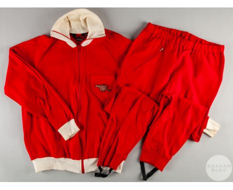 David Jenkins red and white Arsenal v. Leeds United League Cup Final track suit top and bottoms, 1968, Saxonclad, M, with zip