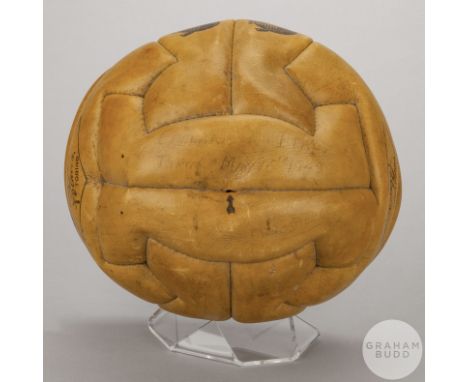 A Penova Italy v. England Official match used ball, 16th May 1948, the yellow leather ball with printed manufacturer's marks,