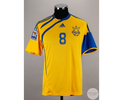 Andrej Voronin yellow and blue Ukraine No.8 home shirt v Andorra, 2010 World Cup Qualifier, 5th September 2009, Adidas, size 