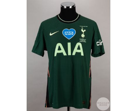 Eric Dier green No.15 Tottenham Hotspur short-sleeved shirt, 2020-21, Nike, size XL, crew neck collar, printed badge and Cara