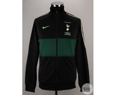 Black and green Tottenham Hotspur long-sleeved Carabao Cup Final 2021 tracksuit top, Nike, size M, zip up front, embroidered 