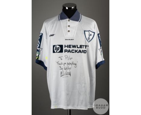 Clive Wilson white and blue No.15 Tottenham Hotspur match issue short-sleeved shirt, 1995-96, Pony, 46-48,&nbsp;with button-u