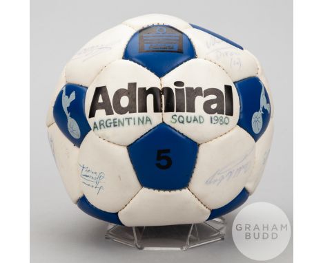 Argentina 1980 a blue and white Admiral leather football autographed by the Argentinian squad, including Diego Maradona, some