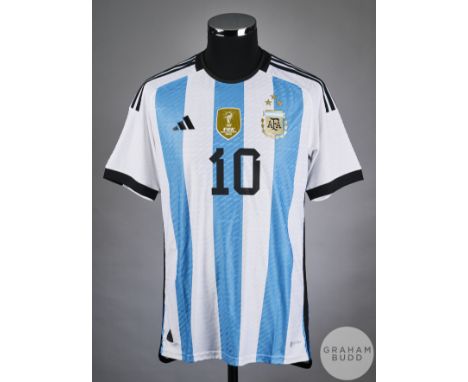 Lionel Messi blue No.10 Argentina v. Australia match issued short-sleeved shirt, 2023, Adidas, M, with crew-neck collar and p