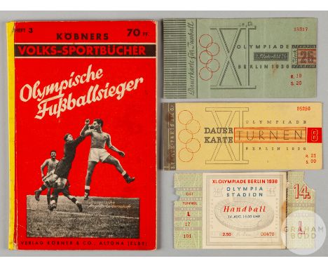 1936 Berlin Olympics an Olympic football tournament book by Paul Duysen, 64pp, spine taped, handball ticket, ticket booklet w