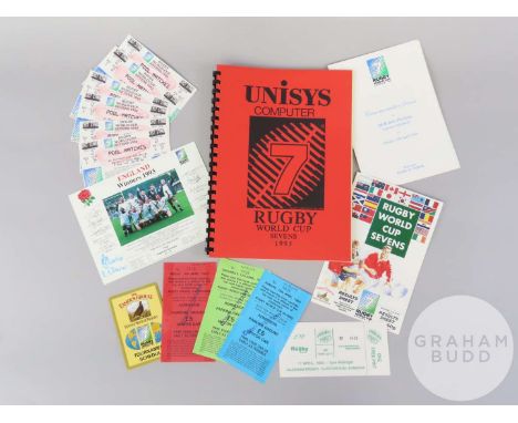 Rugby World Cup 'Sevens' 1993 complete package for first ever World Sevens, played at Murrayfield, 16th to 18th April 1993,&n
