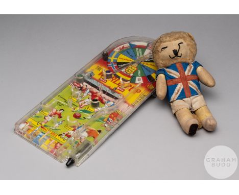 A 1966 World Cup Willie plush toy and a World Cup 1966 bagatelle game, both are in good condition with the usual age related 