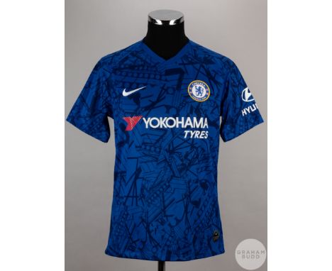 Eddie Newton blue commemorative No.24 Chelsea short-sleeved shirt, 2019-20, Nike, M, with v-neck collar and embroidered cloth