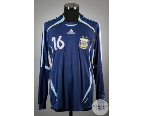 Pablo Aimar two-tone blue No.16 Argentina v. Croatia&nbsp;match issued short-sleeved shirt, 2006, Adidas, M with crew-neck co