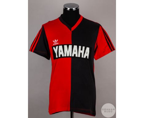 Diego Maradona red and black No.10 Newell's Old Boys match issued short-sleeved shirt, 1993, Adidas, with v-neck collar, spon