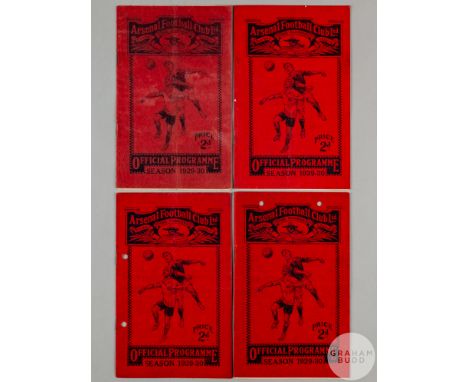Four Arsenal home match programmes, 1929-30, West Ham United, 2nd November 1929, Blackburn Rovers, 29th March 1930,&nbsp;Leed