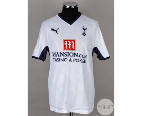 Robbie Keane white and blue airtex No.15 Tottenham Hotspur short-sleeved shirt, 2008-09, Puma, M with v-neck collar and embro