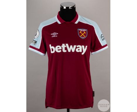 Declan Rice clarendon blue No.41 West Ham United short-sleeved shirt, 2021-22, Umbro, size M, crew neck collar, embroidered b