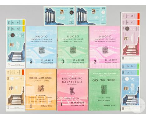 1960 Rome Olympic Games six programmes, including swimming, two water-polo with one unused ticket, basketball with unused tic