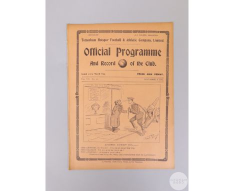 Tottenham Hotspur season 1914-15 programme for the&nbsp;Semi-final London Challenge Cup between Arsenal v Crystal Palace, 3rd